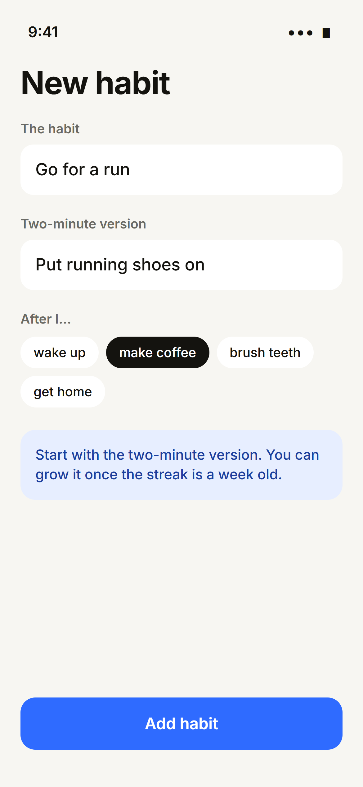 Streaky’s new habit screen